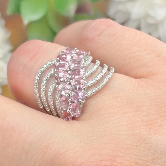 Sterling Silver 925 Ring Size 7 Chunky Pink Ice CZ EUC - Picture 3 of 9